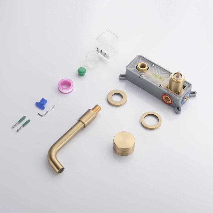 Gold Single Handle Wall Mounted Basin Faucet - Image 9