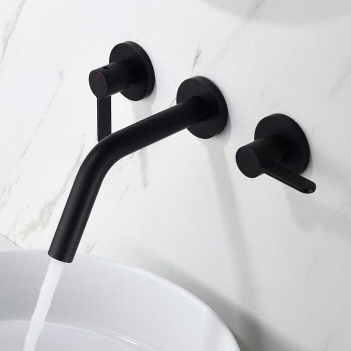 Black Double Handle Wall Mounted Bathroom Faucet - Image 2