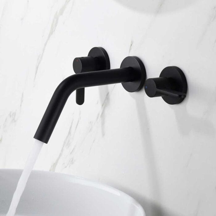 Black Double Handle Wall Mounted Bathroom Faucet - Image 3