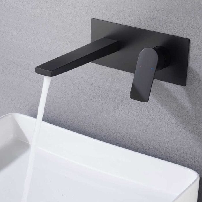 Black Hot & Cold Wall Mounted Basin Faucet - Image 2
