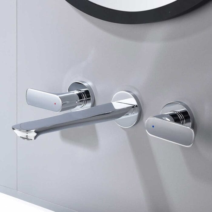 Chrome 2 Handle Wall Mounted Bathroom Faucet