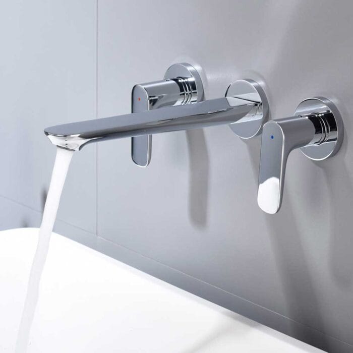 Chrome 2 Handle Wall Mounted Bathroom Faucet - Image 2
