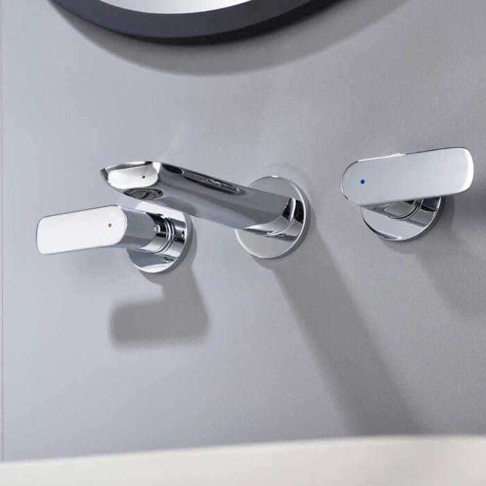 Chrome 2 Handle Wall Mounted Bathroom Faucet - Image 3