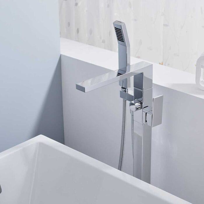 Chrome Square Floor Standing Bathtub Faucets - Image 8