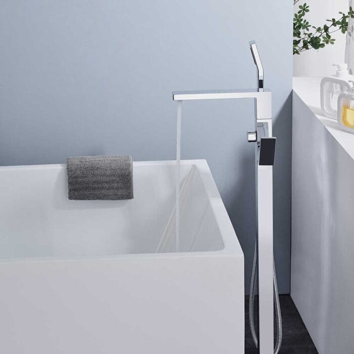 Chrome Square Floor Standing Bathtub Faucets - Image 3