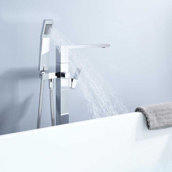 Chrome Square Floor Standing Bathtub Faucets - Image 6