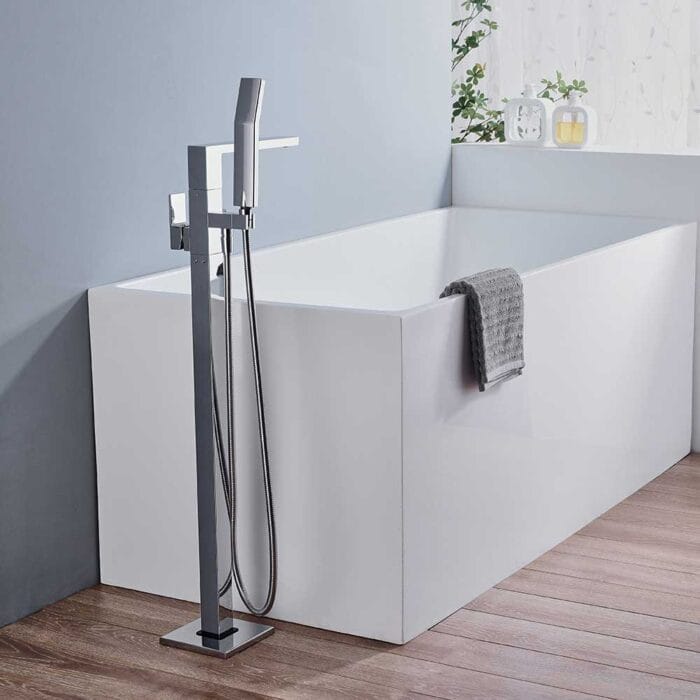 Chrome Square Floor Standing Bathtub Faucets - Image 5