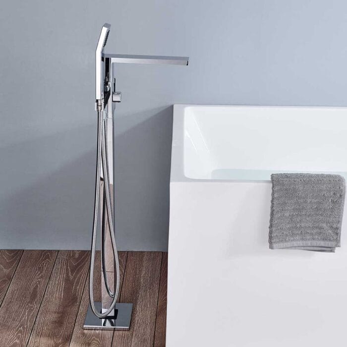 Chrome Square Floor Standing Bathtub Faucets - Image 4