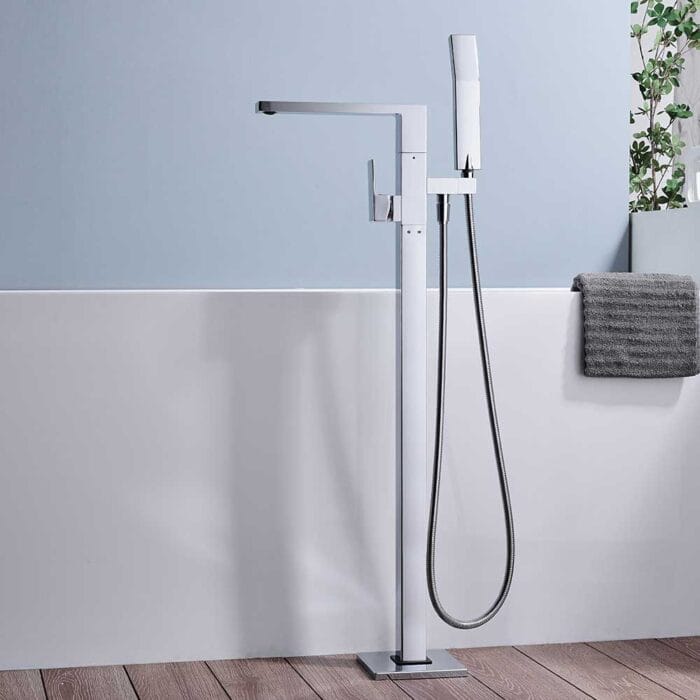 Chrome Square Floor Standing Bathtub Faucets - Image 2