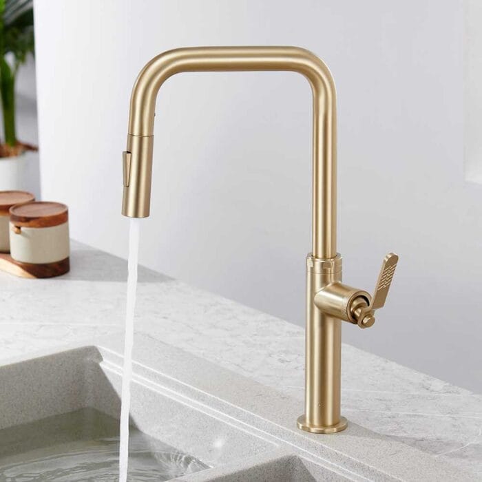 Gold Industrial Style Pull Down Kitchen Faucet - Image 2