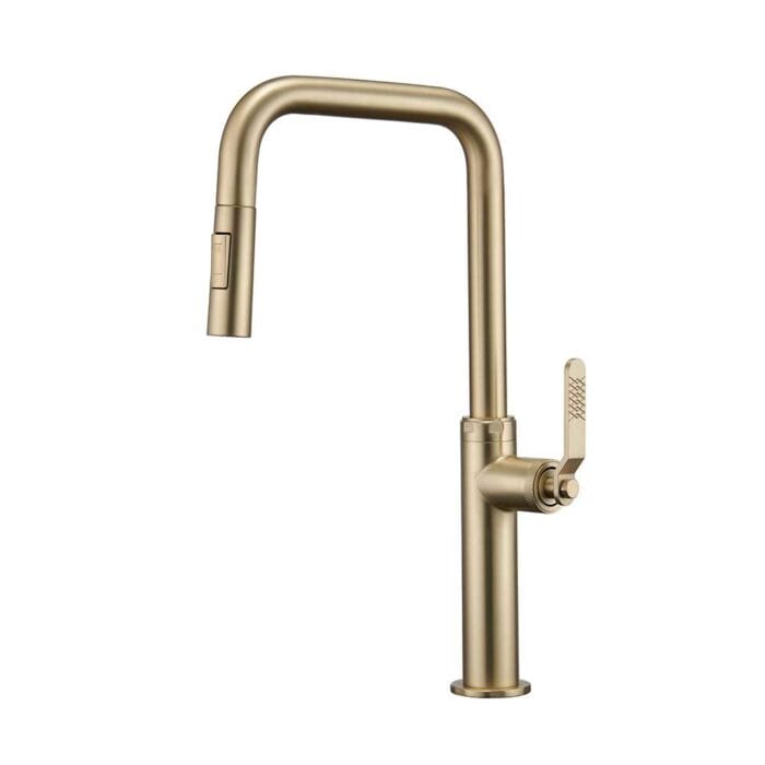 Gold Industrial Style Pull Down Kitchen Faucet