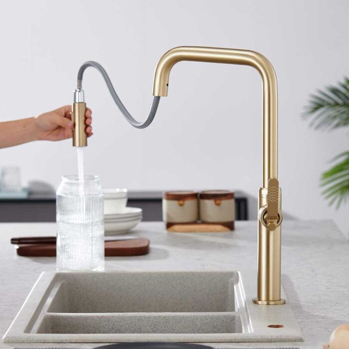 Gold Industrial Style Pull Down Kitchen Faucet - Image 4