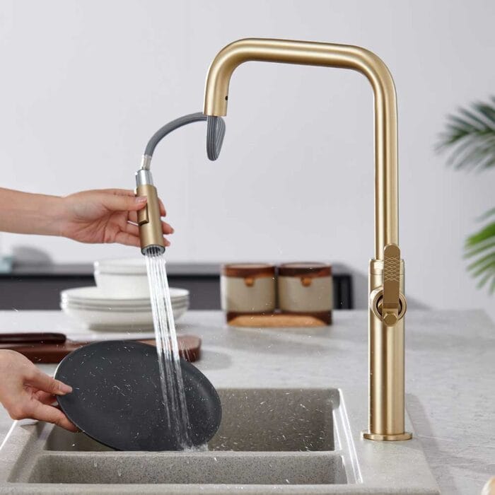 Gold Industrial Style Pull Down Kitchen Faucet - Image 3