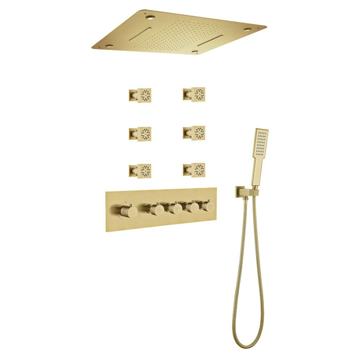 Gold Brass Concealed  Shower Set Withc Body Jet