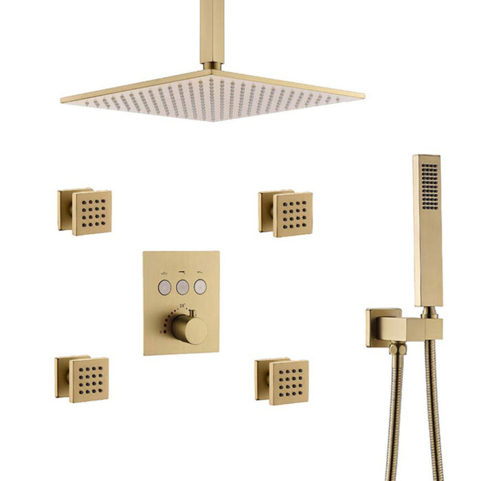 Gold Thermostati Concealed Brass Shower Set