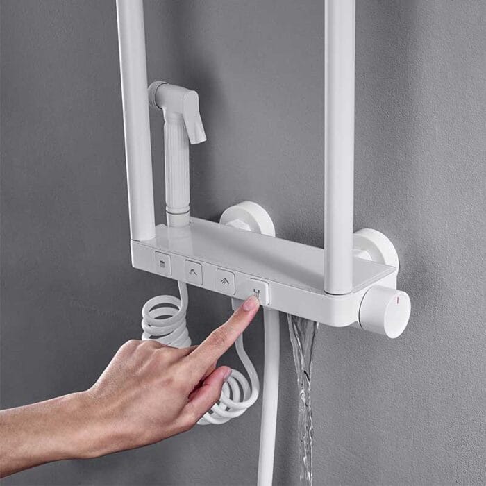 White Bathroom Exposed Shower Set With Spray - Image 5
