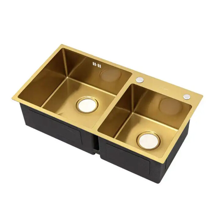 Gold SUS304 Double Bowl Handmade Kitchen Sink