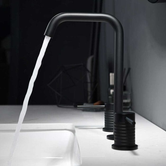 Knurled Widespread Black Basin Faucet - Image 3