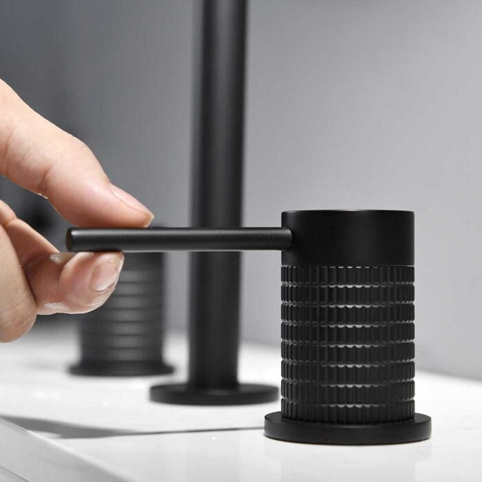 Knurled Widespread Black Basin Faucet - Image 4