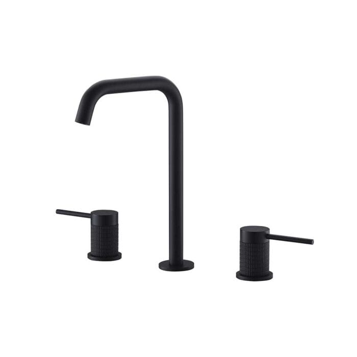 Knurled Widespread Black Basin Faucet