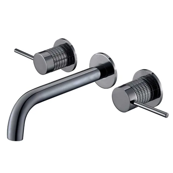 Black Knurled Wall Mounted Bathroom Faucet - Image 2