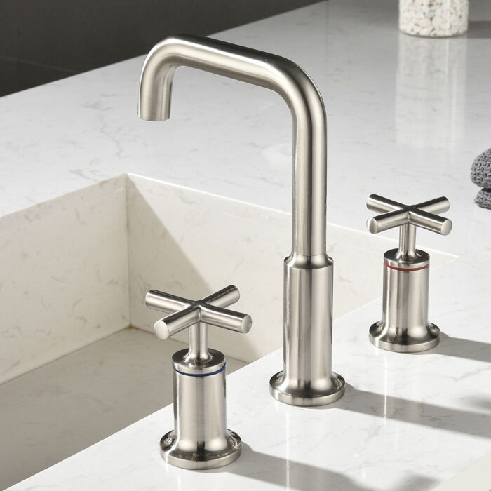 Brushed Nickel Widespread Black Basin Faucet - Image 3