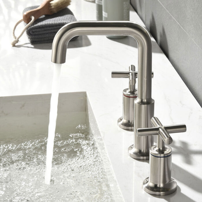 Brushed Nickel Widespread Black Basin Faucet - Image 4