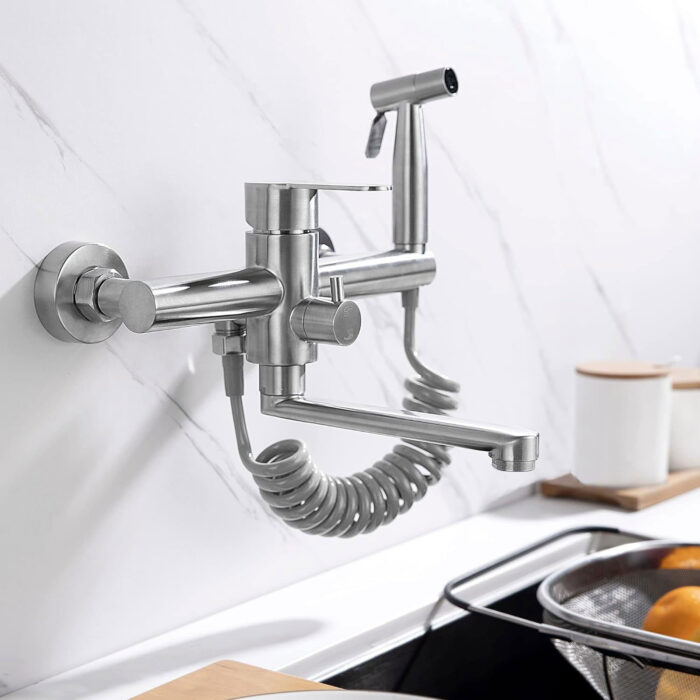 Hot & Cold Wall Mounted Kitchen Faucet With Sprayer