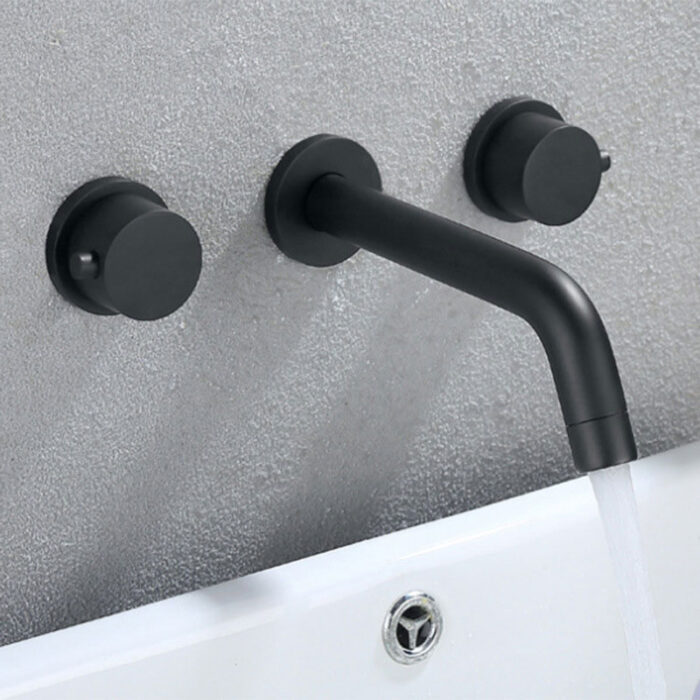 Matte Black Two Handle Wall Mounted Basin Faucet (Copy) - Image 2