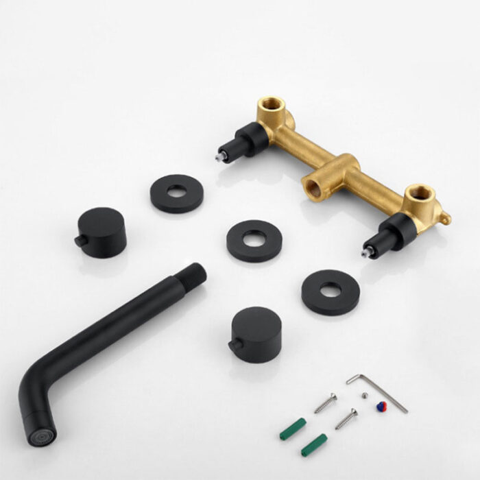 Matte Black Two Handle Wall Mounted Basin Faucet (Copy) - Image 3