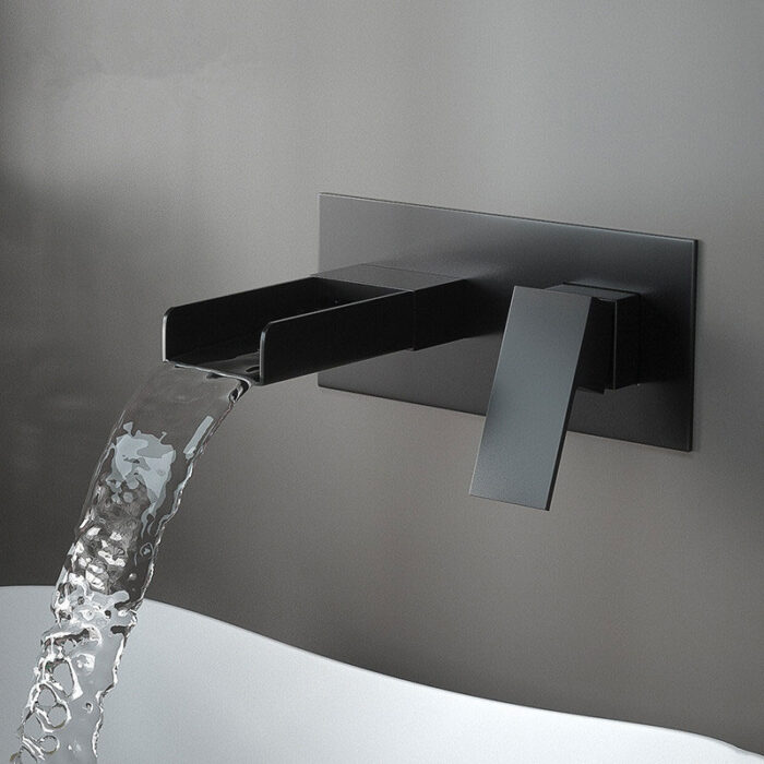 Waterfall Black Single Handle Wall Mounted Basin Faucet - Image 2