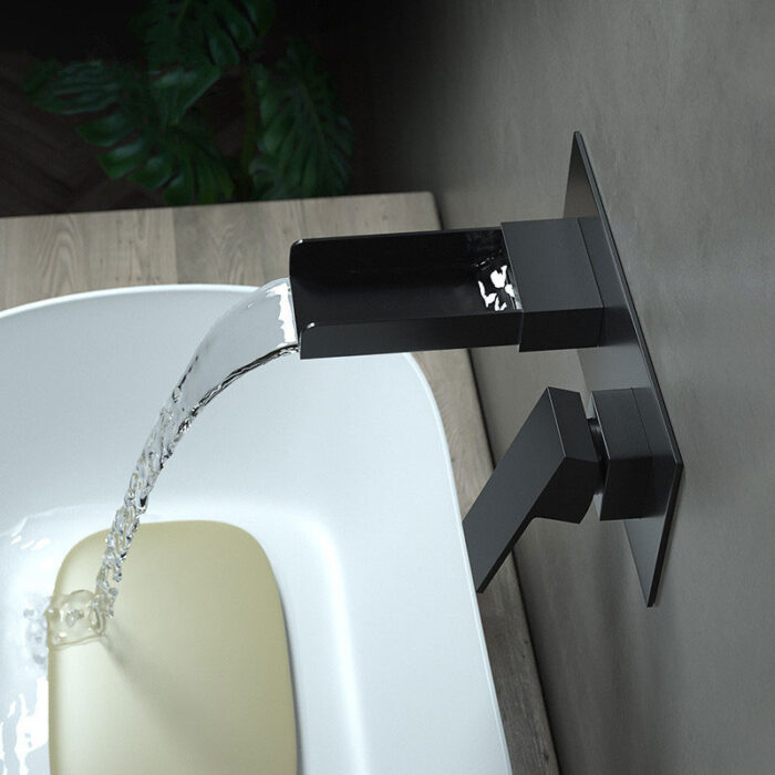 Waterfall Black Single Handle Wall Mounted Basin Faucet - Image 3