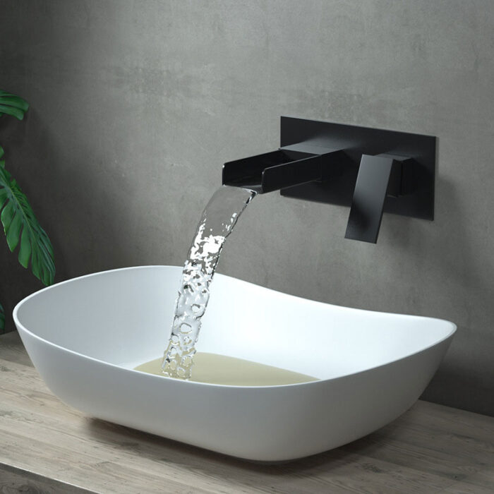 Waterfall Black Single Handle Wall Mounted Basin Faucet - Image 4