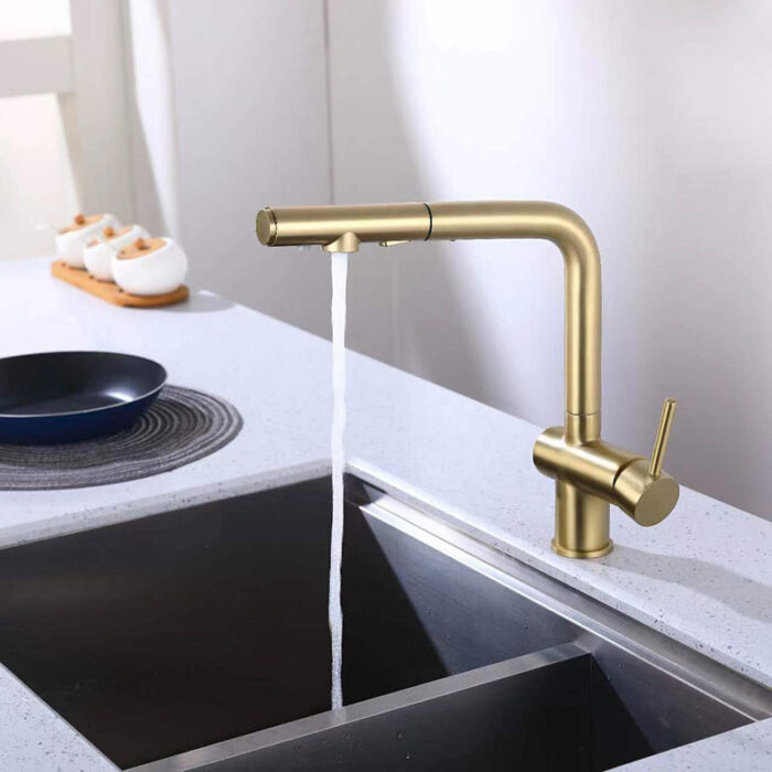 Push Button Brushed Gold Water Filter Kitchen Faucet - Image 3