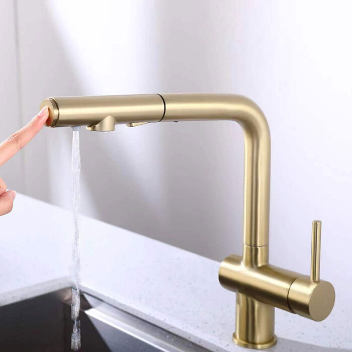 Push Button Brushed Gold Water Filter Kitchen Faucet - Image 2