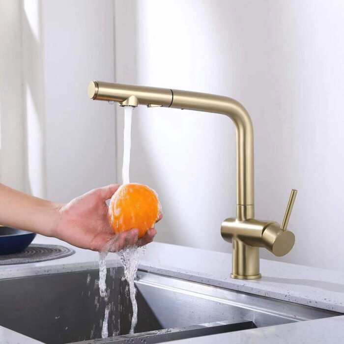 Push Button Brushed Gold Water Filter Kitchen Faucet - Image 4