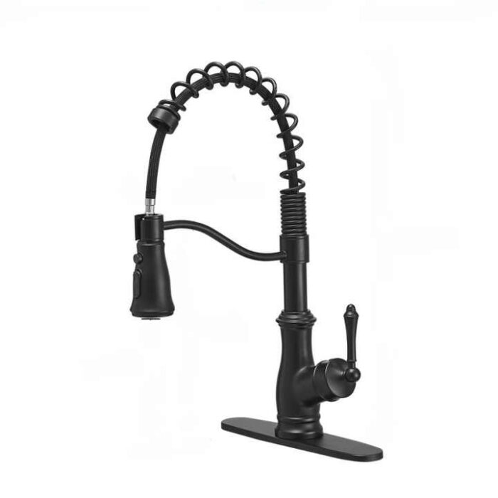 Matte Black Classical Spring Kitchen Faucet With Deck Plate