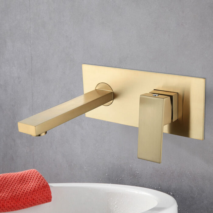 Zen Brushed Gold Wall Mounted Bathroom Basin Faucet - Image 2